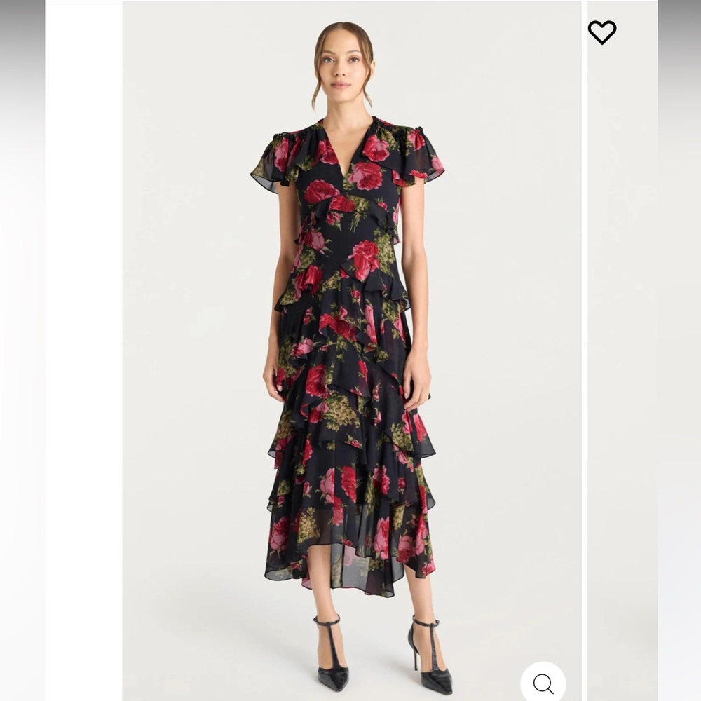 New Cinq à Sept Black and Pink Floral High Low Dress
